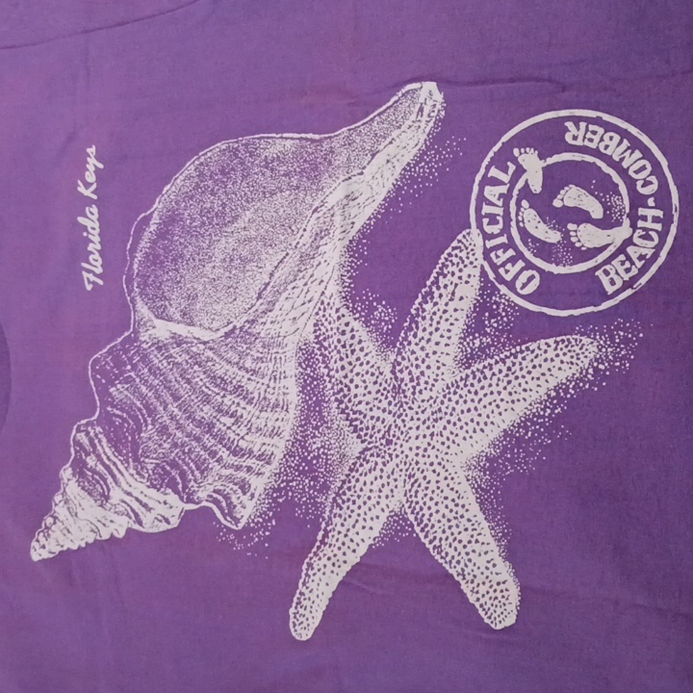 Florida Keys T-Shirt Sea Shell 🐚 Star Fish Design  L 💜🪸